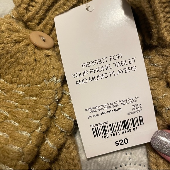 Knitted Fingerless Gloves or Mittens, Tan with Metallic Silver, NWT! - Picture 5 of 7